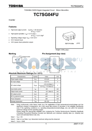 TC7SG04FU datasheet - Inverter