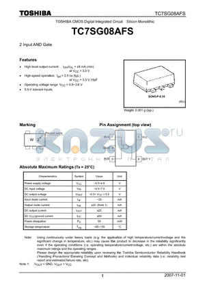 TC7SG08AFS datasheet - TOSHIBA CMOS Digital Integrated Circuit Silicon Monolithic