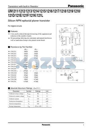 UN121F datasheet - Silicon NPN epitaxial planer transistor