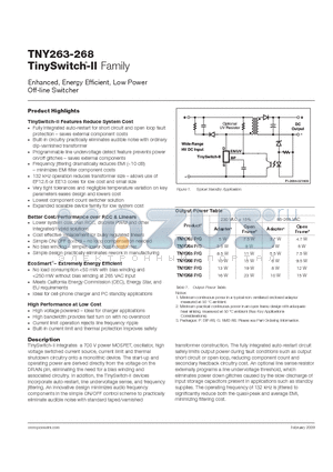 TNY266PG datasheet - Enhanced, Energy Effi cient, Low Power Off-line Switcher