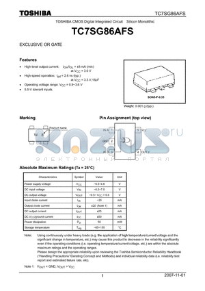 TC7SG86AFS datasheet - EXCLUSIVE OR GATE