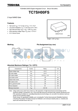 TC7SH00FS datasheet - 2 Input NAND Gate