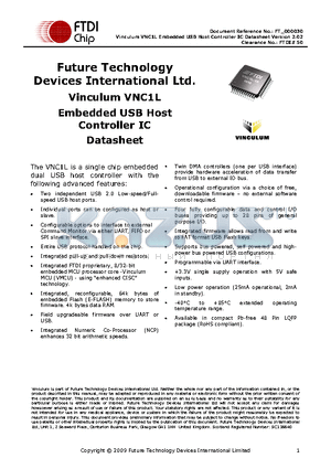 VNC1L-1A datasheet - Vinculum VNC1L Embedded USB Host Controller IC