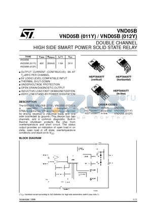 VND05B011Y datasheet - DOUBLE CHANNEL HIGH SIDE SMART POWER SOLID STATE RELAY