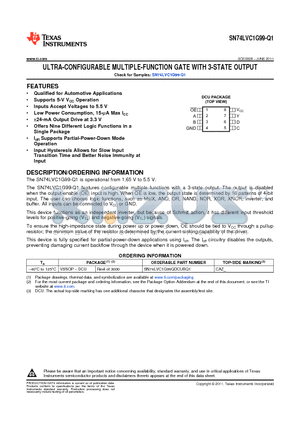 SN74LVC1G99-Q1 datasheet - ULTRA-CONFIGURABLE MULTIPLE-FUNCTION GATE WITH 3-STATE OUTPUT