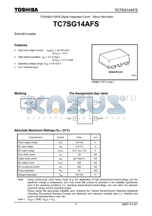 TC7SG14AFS datasheet - Schmitt Inverter