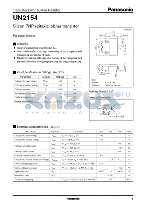 UN2154 datasheet - Silicon PNP epitaxial planer transistor