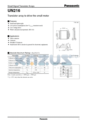 UN216 datasheet - Silicon PNP epitaxial planer transistor