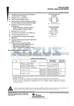 SN74LVC1GX04 datasheet - CRYSTAL OSCILLATOR DRIVER