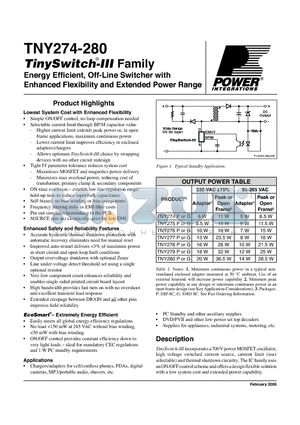 TNY275G datasheet - Energy Efficient, Off-Line Switcher with Enhanced Flexibility and Extended Power Range