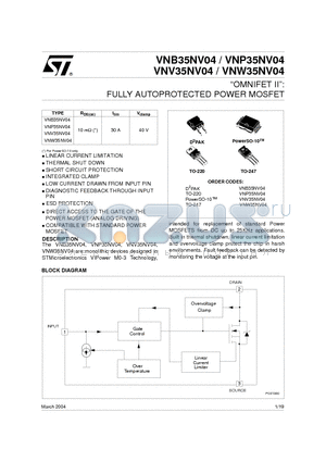 VNB35NV04 datasheet - OMNIFET II FULLY AUTOPROTECTED POWER MOSFET
