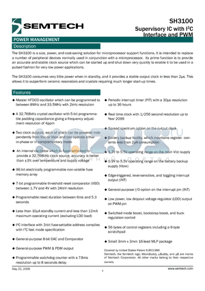 SH3100 datasheet - Supervisory IC with I2C Interface and PWM