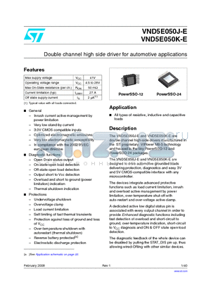 VND5E050J-E datasheet - Double channel high side driver for automotive applications