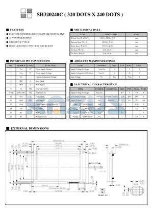 SH320240C datasheet - BUILT-IN CONTROLLER (SED1335 OR EQUIVALENT)