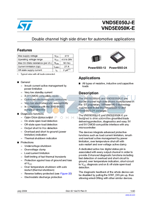 VND5E050JTR-E datasheet - Double channel high side driver for automotive applications