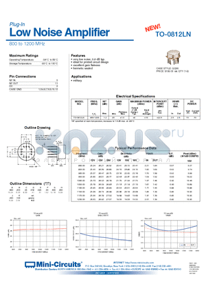 TO-0812LN datasheet - Plug-In Low Noise Amplifier 800 to 1200 MHz