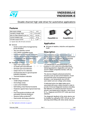 VND5E050KTR-E datasheet - Double channel high side driver for automotive applications