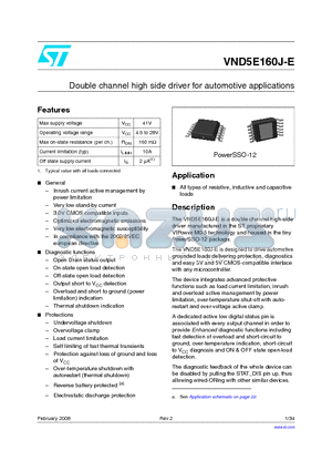 VND5E160J-E datasheet - Double channel high side driver for automotive applications