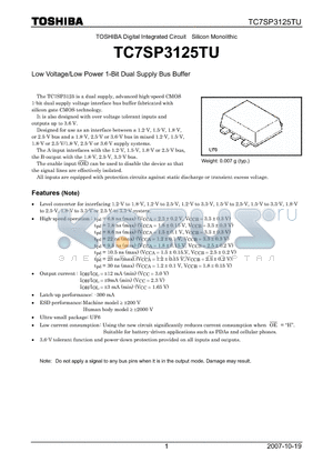 TC7SP3125TU datasheet - Low Voltage/Low Power 1-Bit Dual Supply Bus Buffer