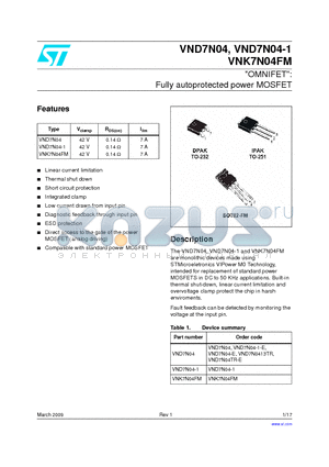 VND7N04 datasheet - 