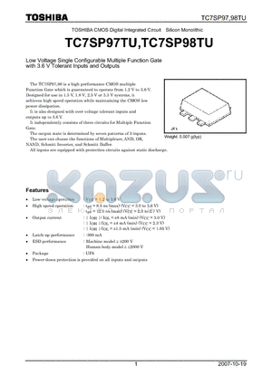 TC7SP97TU datasheet - Low Voltage Single Configurable Multiple Function Gate with 3.6 V Tolerant Inputs and Outputs