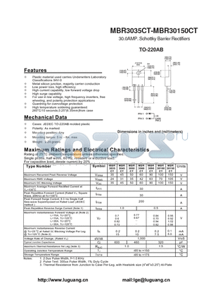 TO-220AB datasheet - 30.0AMP. Schottky Barrier Rectifiers