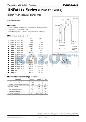 UN411L datasheet - Silicon PNP epitaxial planar type