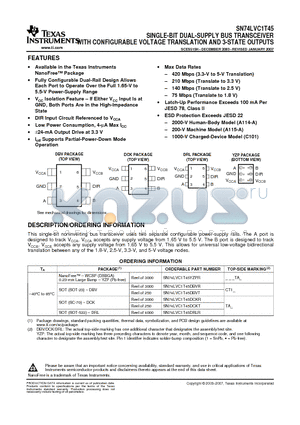 SN74LVC1T45DCKTG4 datasheet - SINGLE-BIT DUAL-SUPPLY BUS TRANSCEIVER WITH CONFIGURABLE VOLTAGE TRANSLATION AND 3-STATE OUTPUTS