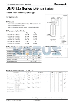 UN4124 datasheet - UNR412x Series (UN412x Series) Silicon PNP epitaxial planar type