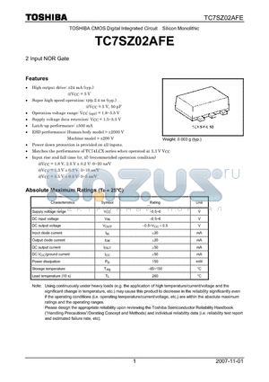 TC7SZ02AFE_07 datasheet - 2 Input NOR Gate