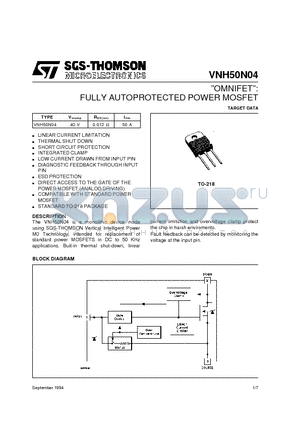 VNH50N04 datasheet - FULLY AUTOPROTECTED POWER MOSFET
