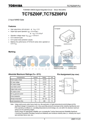 TC7SZ00FU datasheet - 2 Input NAND Gate