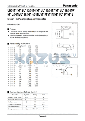 UN5111 datasheet - Silicon PNP epitaxial planer transistor