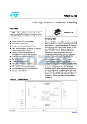 VNI4140KTR datasheet - Quad high side smart power solid state relayS