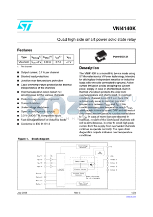 VNI4140K datasheet - Quad high side smart power solid state relayS