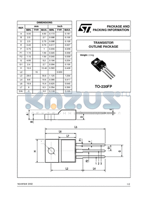 TO-220FP datasheet - TRANSISTOR OUTLINE PACKAGE