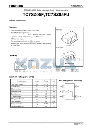 TC7SZ05FU datasheet - CMOS Digital Integrated Circuit Silicon Monolithic Inverter (Open Drain)