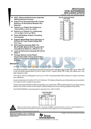 SN74LVC2244A datasheet - OCTAL BUFFER/DRIVER WITH 3-STATE OUTPUTS