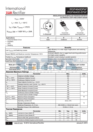 TO-247AD datasheet - INSULATED GATEBIPOLARTRANSISTOR WITH ULTRAFAST SOFT RECOVERY DIODE