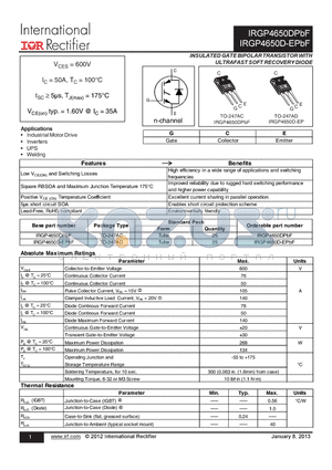 TO-247AD datasheet - INSULATED GATE BIPOLAR TRANSISTORWITH ULTRAFAST SOFT RECOVERY DIODE