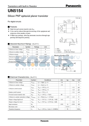 UN5154 datasheet - Silicon PNP epitaxial planer transistor