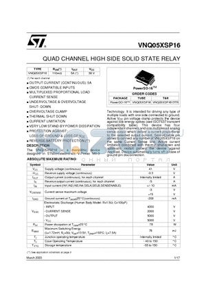 VNQ05XSP1613TR datasheet - QUAD CHANNEL HIGH SIDE SOLID STATE RELAY