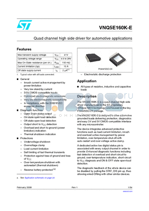 VNQ5E160K-E datasheet - Quad channel high side driver for automotive applications