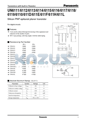 UN6111 datasheet - Silicon PNP epitaxial planer transistor