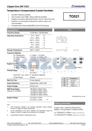 TO521 datasheet - Temperature Compensated Crystal Oscillator