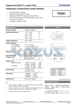 TO501 datasheet - Clipped-Sine/CMOS/TTL Leaded TCXO