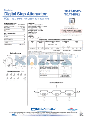 TOAT-R512+ datasheet - 50Y TTL Control, Pin Diode 10 to 1000 MHz