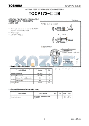 TOCP172-XXB datasheet - OPTICAL FIBER WITH FIBER OPTIC CONNECTORS FOR DIGITAL AUDIO USE