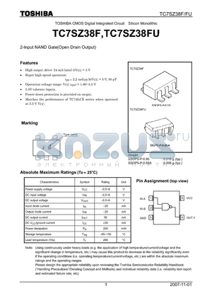 TC7SZ38FU datasheet - 2-Input NAND Gate(Open Drain Output)