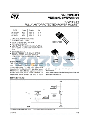 VNV28N04 datasheet - OMNIFET: FULLY AUTOPROTECTED POWER MOSFET